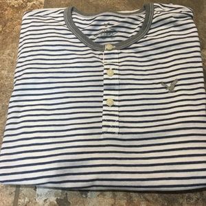 American Eagle stripes 3-button Henley